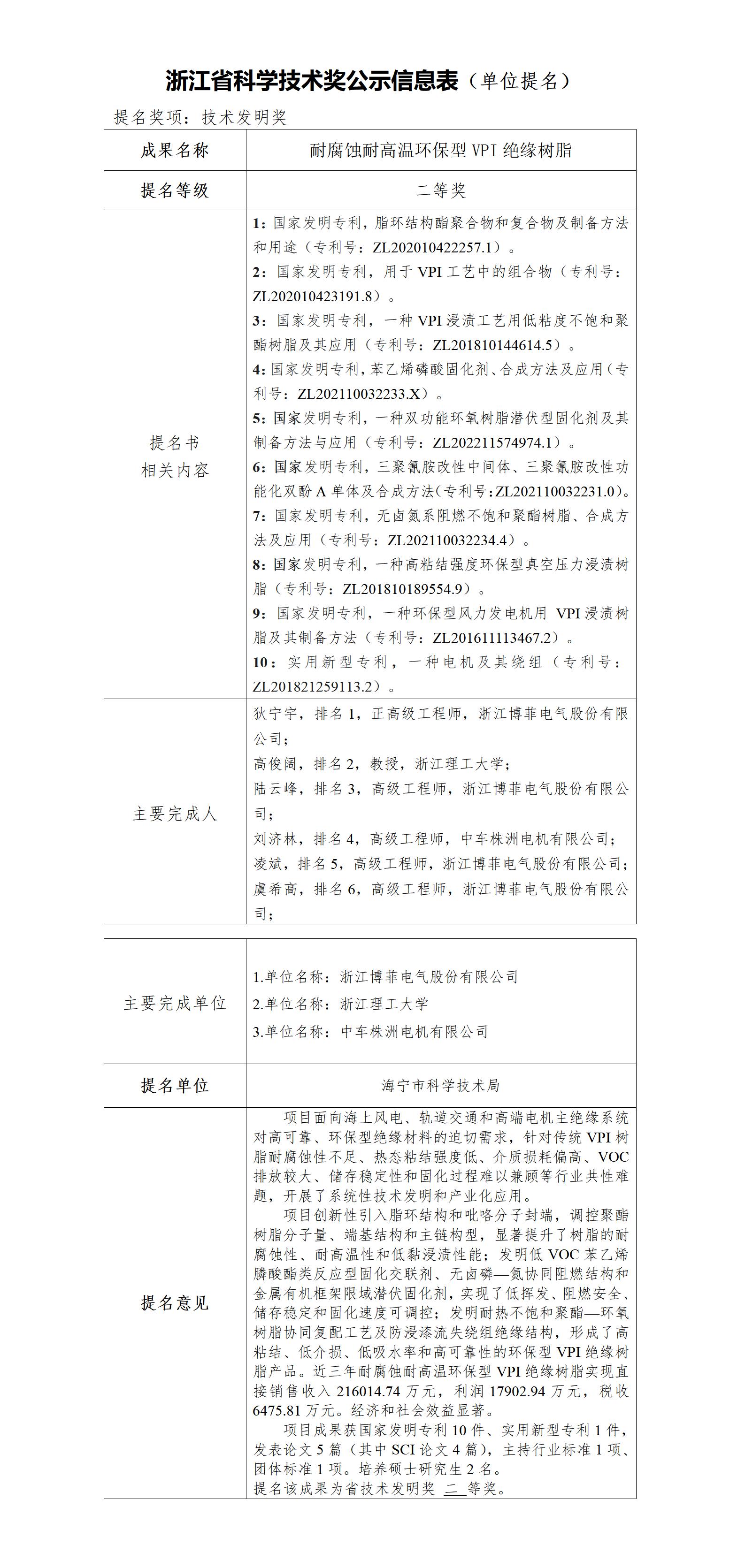 关于拟申报2025年度浙江省科学技术奖项目的公示